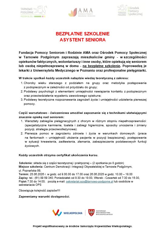 Bezpłatne Szkolenie Asystent Seniora